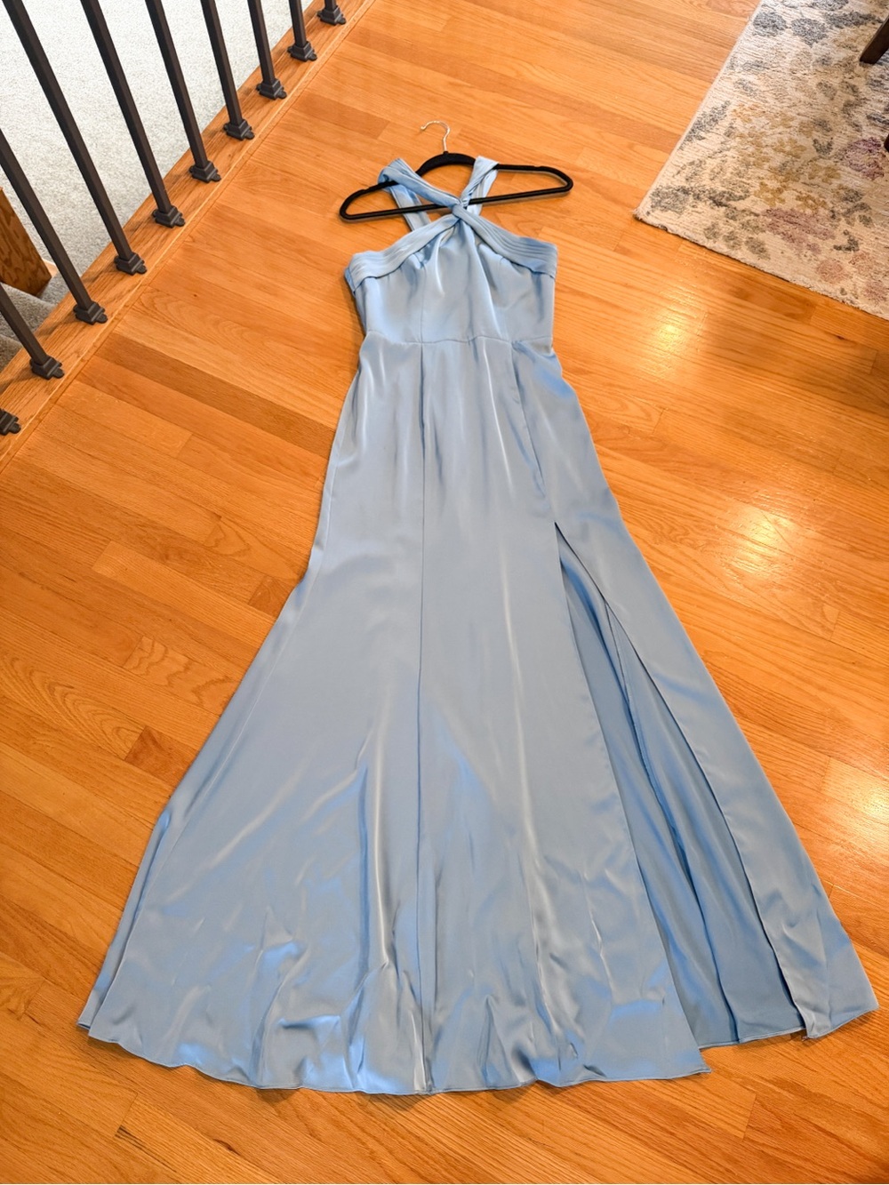 Elegant Light Blue Halter Evening Gown- Azazie size 8